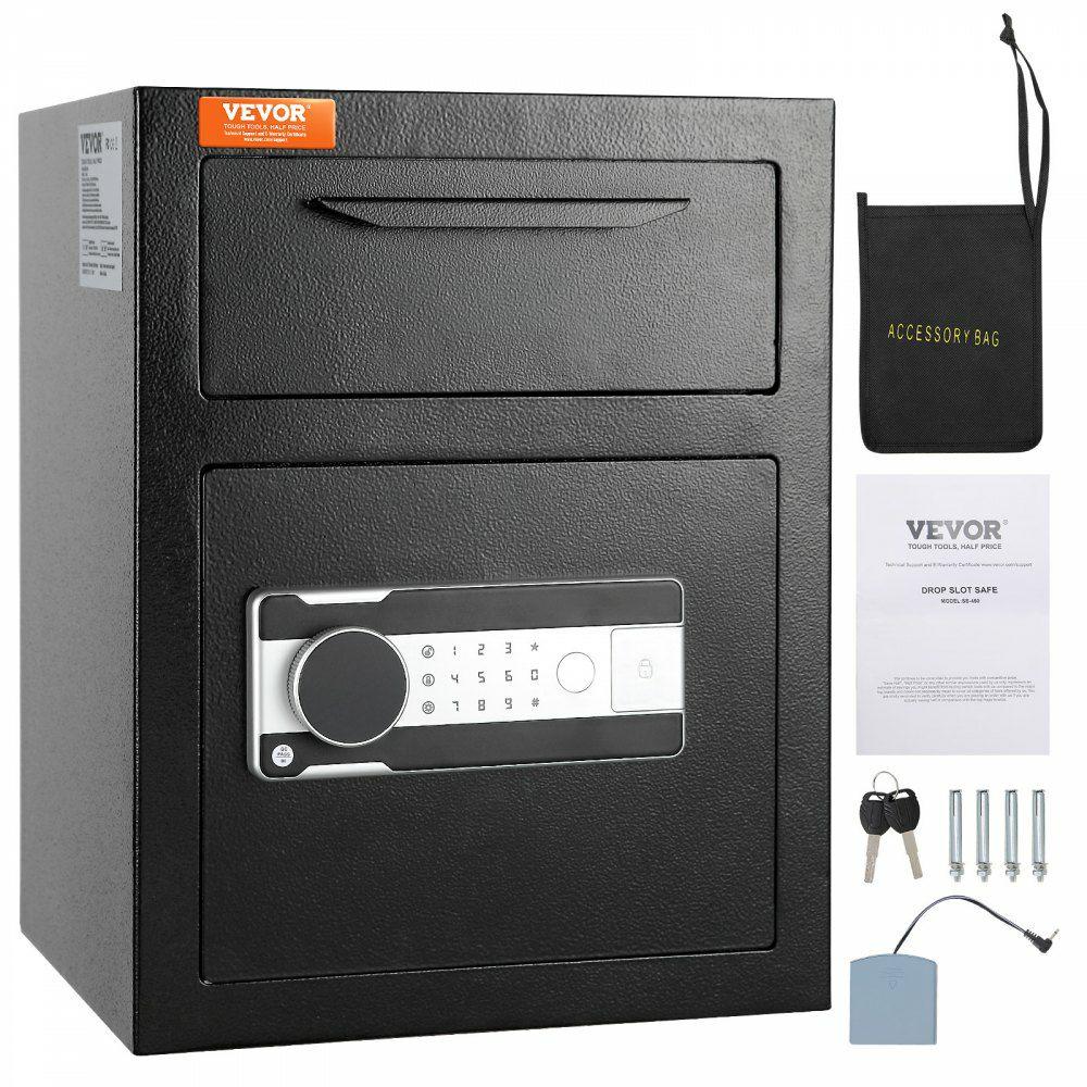 1.7 Cub Depository Safe, Deposit Safe with Drop Slot, Electronic Code Lock and 2 Emergency Keys, 17.71” x 13.77” x 13.77” Business Drop Slot Safe for Cash, Mail in Home, Hotel, Office  |  Safes Safes Safes