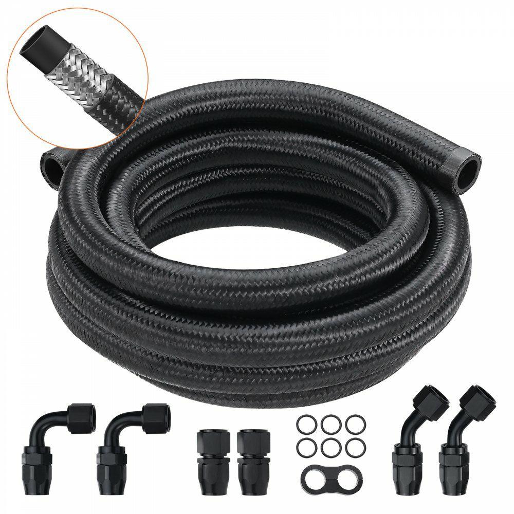 10AN Fuel Line Kit, 10 FT Fuel Hose Kit, 0.55″ Nylon Stainless Steel Braided Fuel Line Oil/Gas/Diesel Hose End Fitting Kit, with 7 PCS Swivel Fitting Adapter Kit, Black  |  Fittings Fittings Fittings