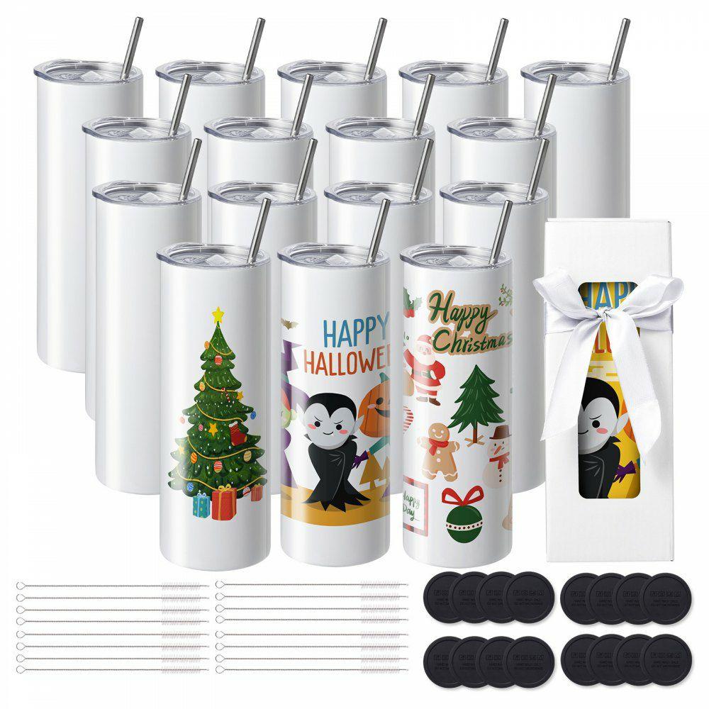 16 Pack Sublimation Tumblers 20oz Skinny Straight, Stainless Steel Sublimation Tumblers Blank, Stainless Steel Double Wall Tumbler for Heat Transfer Customized Gifts with Lid and Straw, Gift Box  |  Printmaking Arts & Crafts & Sewing Printmaking