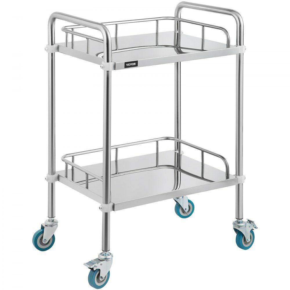 2-Shelf lab cart with Wheels Stainless Steel Rolling cart Lab Cart Utility Cart with high-Polish Stainless Steel 2 Lockable Wheels for Fixing  |  Lab & Medical Furniture Lab Lab & Medical Furniture