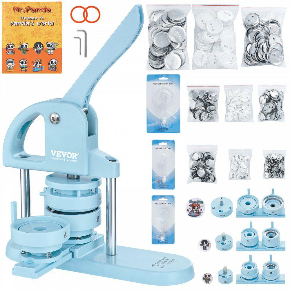 3-IN-1 Button Maker, 1/1.25/2.28 inch(25/32/58mm) Pin Maker, 300pcs Button Parts, Button Maker Machine with Panda Magic Book, Ergonomic Arc Handle Punch Press Kit, For Children DIY Gifts, Blue  |  Button Maker Arts & Crafts & Sewing Button Maker