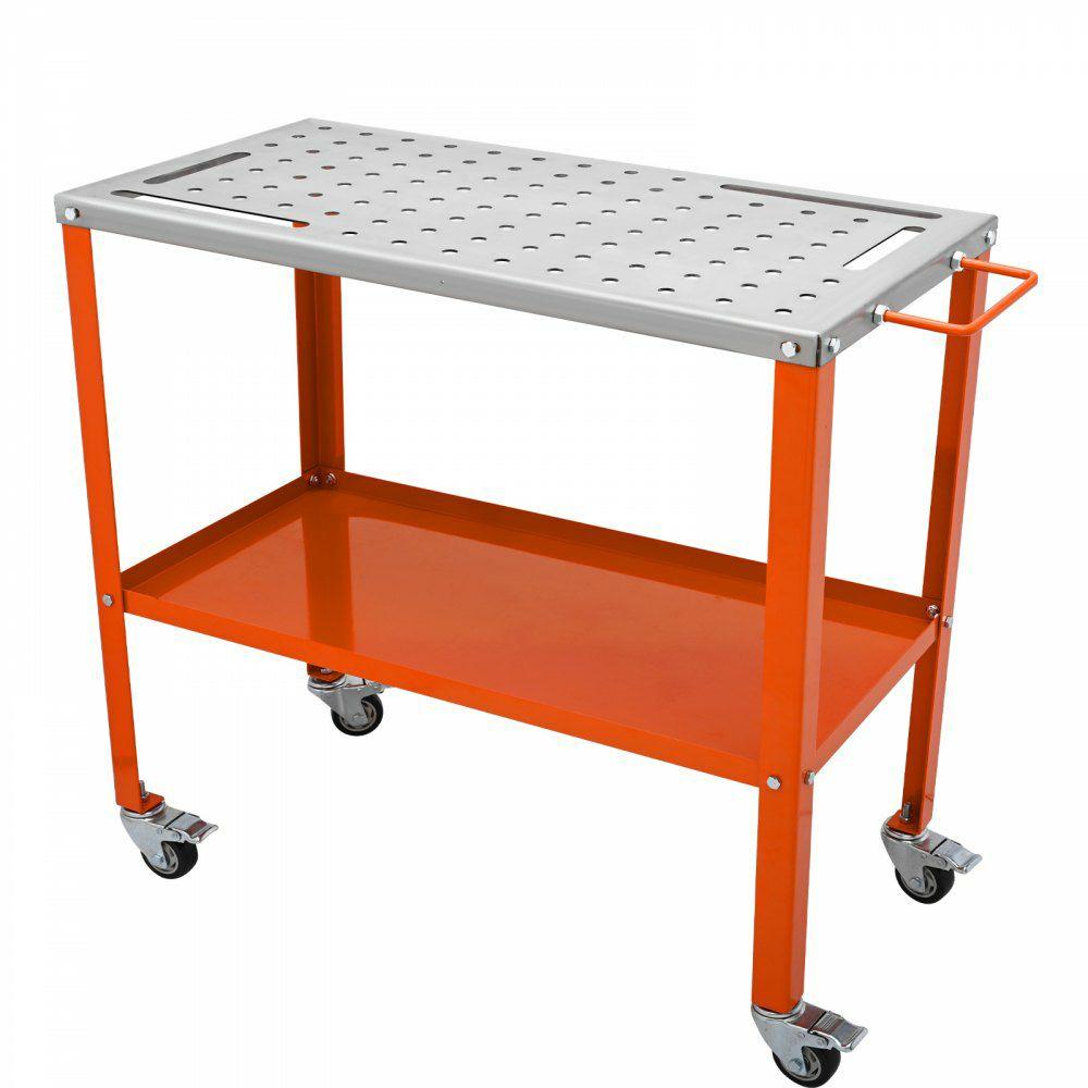 36″ x 18″ Welding Table, 1200lbs Load Capacity Steel Welding Workbench Table on Wheels, Portable Work Bench with Braking Lockable Casters, 4 Tool Slots, 5/8-inch Fixture Holes, Tool Tray  |  Welding Supplies Welding Welding Supplies