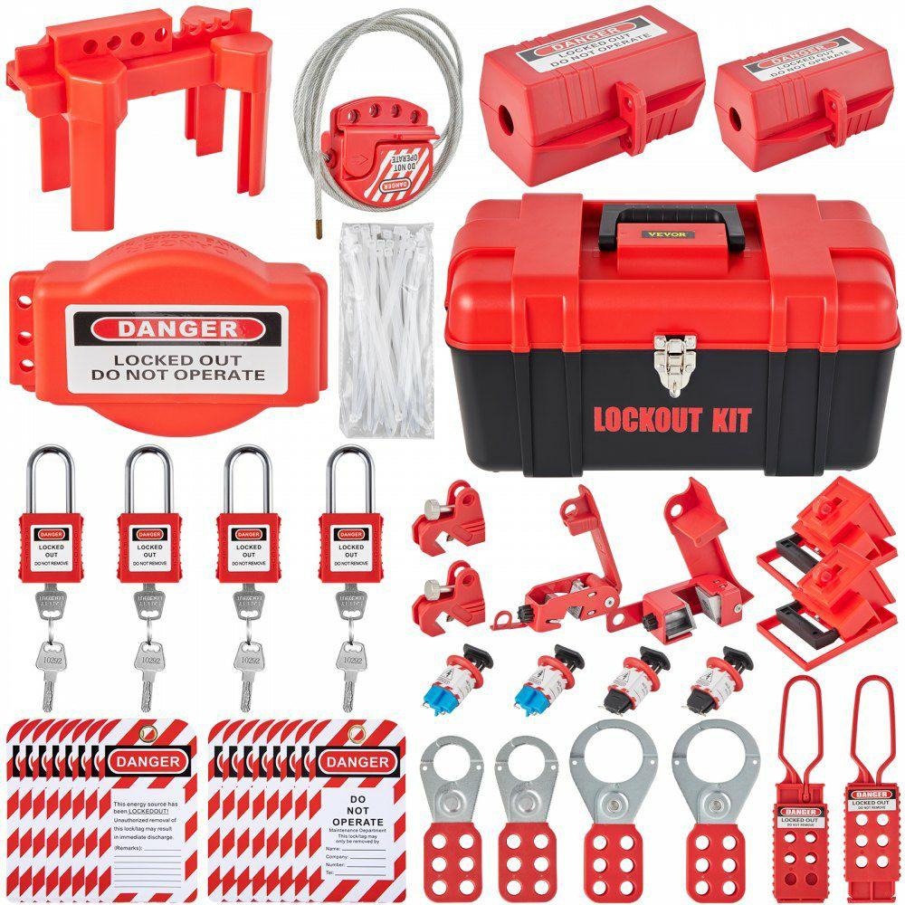 42 PCS Lockout Tagout Kits, Electrical Safety Loto Kit Includes Padlocks, 5 Kinds of Lockouts, Hasps, Tags & Ties, Box, Lockout Safety Tools for Electrical Risk Removal in Industrial, Machinery  |  Locks Locks Locks