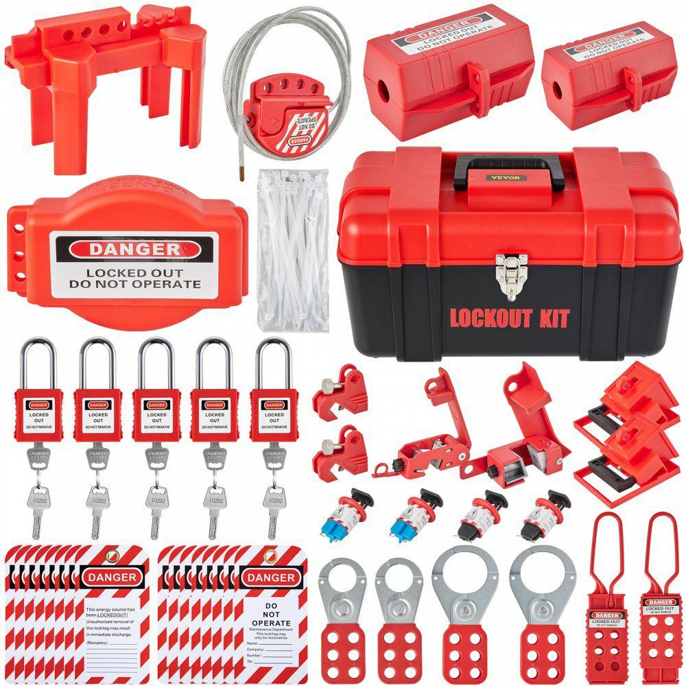 43 PCS Lockout Tagout Kits, Electrical Safety Loto Kit Includes Padlocks, 5 Kinds of Lockouts, Hasps, Tags & Ties, Box, Lockout Safety Tools for Electrical Risk Removal in Industrial, Machinery  |  Locks Locks Locks