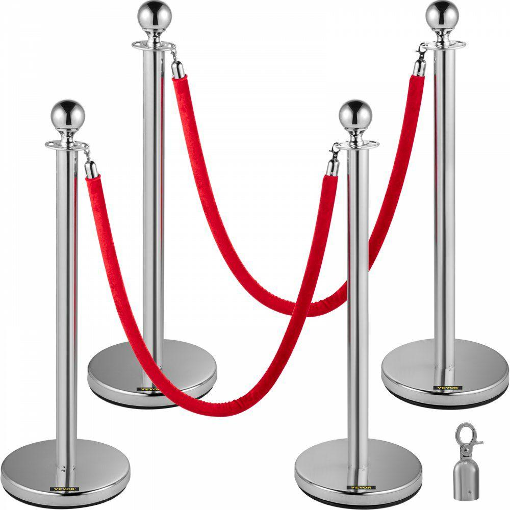 4PCS Stainless Steel Stanchion Posts Queue, Red Velvet Ropes Silver, 38In Rope Barriers Queue Line Crowd Control Barriers for Party Supplies Red Rope Silver Bar |  Stanchion Access Barriers & Crowd Control Access Barriers & Crowd Control