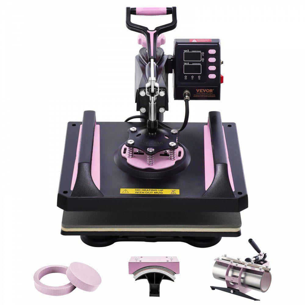 5 in 1 Heat Press Machine 12×15 in 30oz Tumbler Press T-Shirts Black+Pink  |  Printmaking Arts & Crafts & Sewing Heat Press Machine