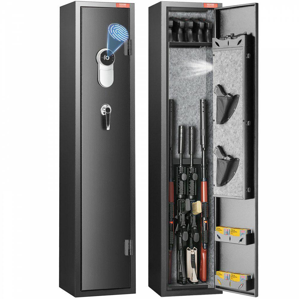 5 Rifles Gun Safe, Rifle Safe with Fingerprint Lock, Quick Access Gun Storage Cabinet for Shotguns with Removable Shelf, Pistol Rack, Ammo Storage Box for Home Long Gun and Pistols  |  Biometric Safes Biometric Safes Biometric Safes