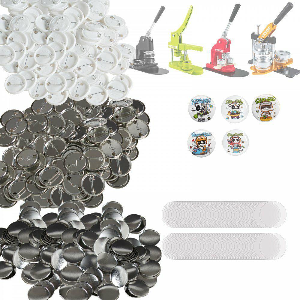 500 Sets 1.25 inch 32mm Pin Back Button Parts for Button Maker Machine, DIY Round Button Badge Parts, Set Includes Metal Top, Plastic/Metal Button, Clear Film, and Blank Paper For Gifts Presents  |  Button Maker Arts & Crafts & Sewing Button Maker