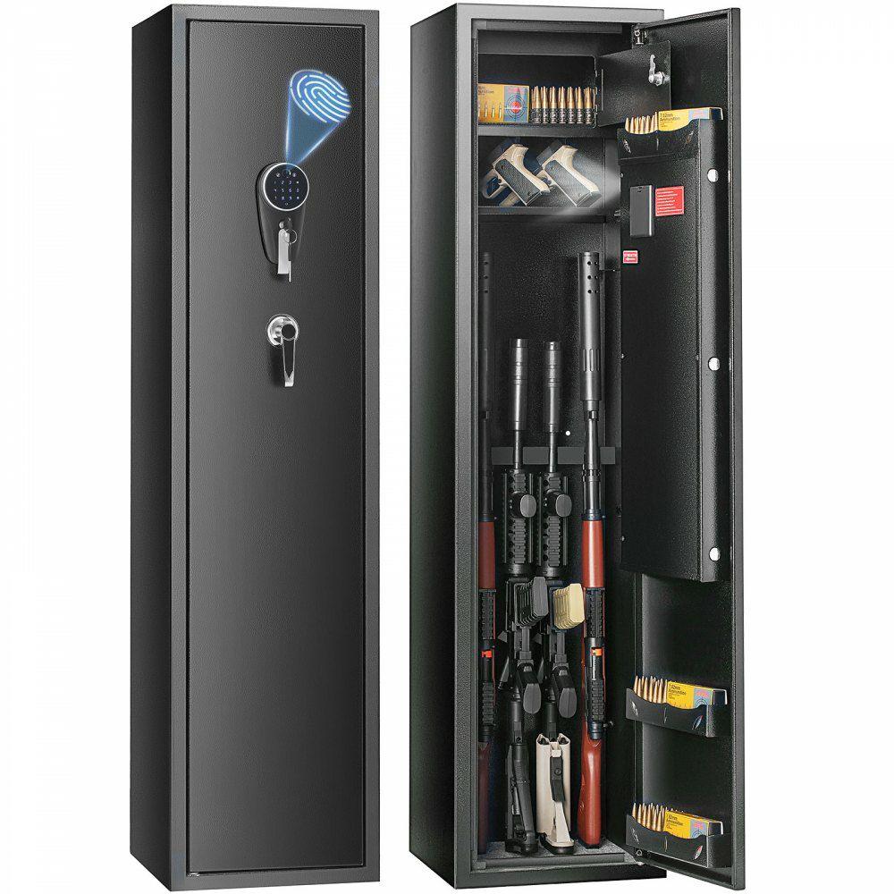 6 Gun Safe, Gun Security Cabinet with Fingerprint & Digital Keypad Lock, Gun Storage Cabinet with Built-in Storage Locker and Removable Storage Shelf for Pistols & Home Long Gun  |  Biometric Safes Biometric Safes Biometric Safes