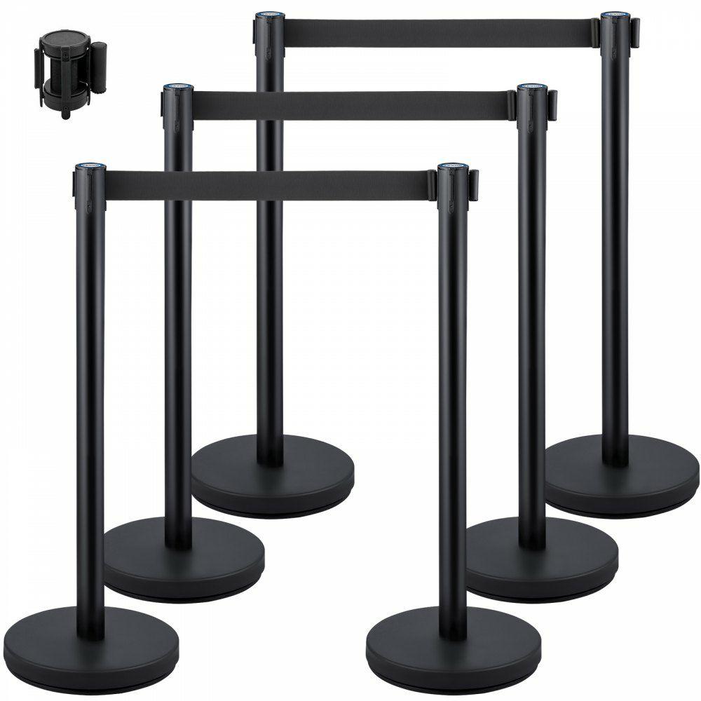 6 PCS Black Stanchion Posts Stainless Steel Stanchion Queue Post Black Belt Retractable 36In for Both Indoor and Outdoor use.  |  Access Barriers & Crowd Control Access Barriers & Crowd Control Access Barriers & Crowd Control