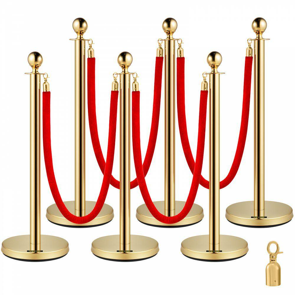 6 PCS Gold Stanchions Posts Stainless Steel Stanchion Queue Post Red Rope Retractable 38In for Both Indoor and Outdoor use.  |  Access Barriers & Crowd Control Access Barriers & Crowd Control Access Barriers & Crowd Control