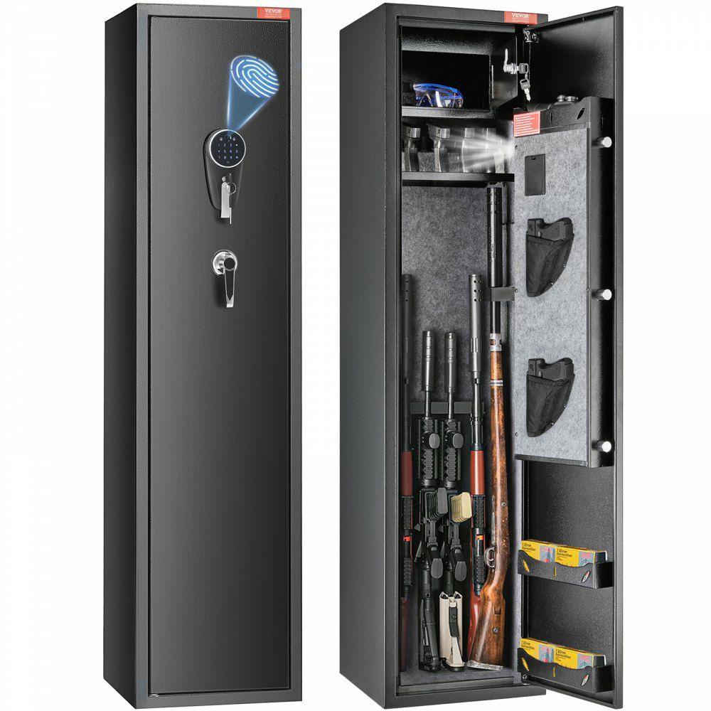 6 Rifles Gun Safe, Rifle Safe with Fingerprint & Digital Keypad Lock, Gun Storage Cabinet for Shotguns with Built-in Storage Locker, Removable Storage Shelf for Home Long Gun and Pistols  |  Biometric Safes Biometric Safes Biometric Safes