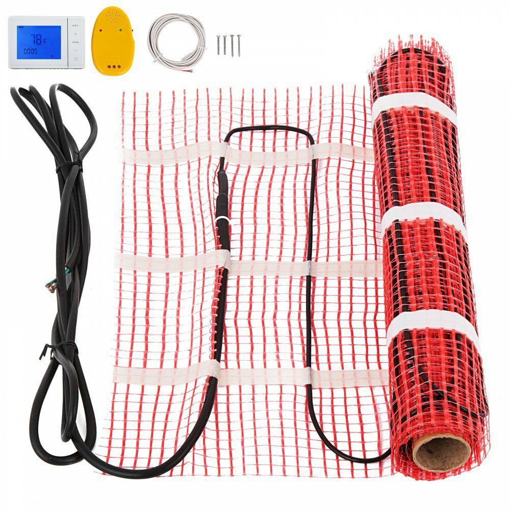 90 Sqft 120V Electric Radiant Floor Heating Mat with Alarmer and Programmable Floor Sensing Thermostat Self-Adhesive Mesh Underfloor Heat Warming Systems Mats Kit  |  Heaters & Accessories Floor Heating Mat Floor Heating Mat