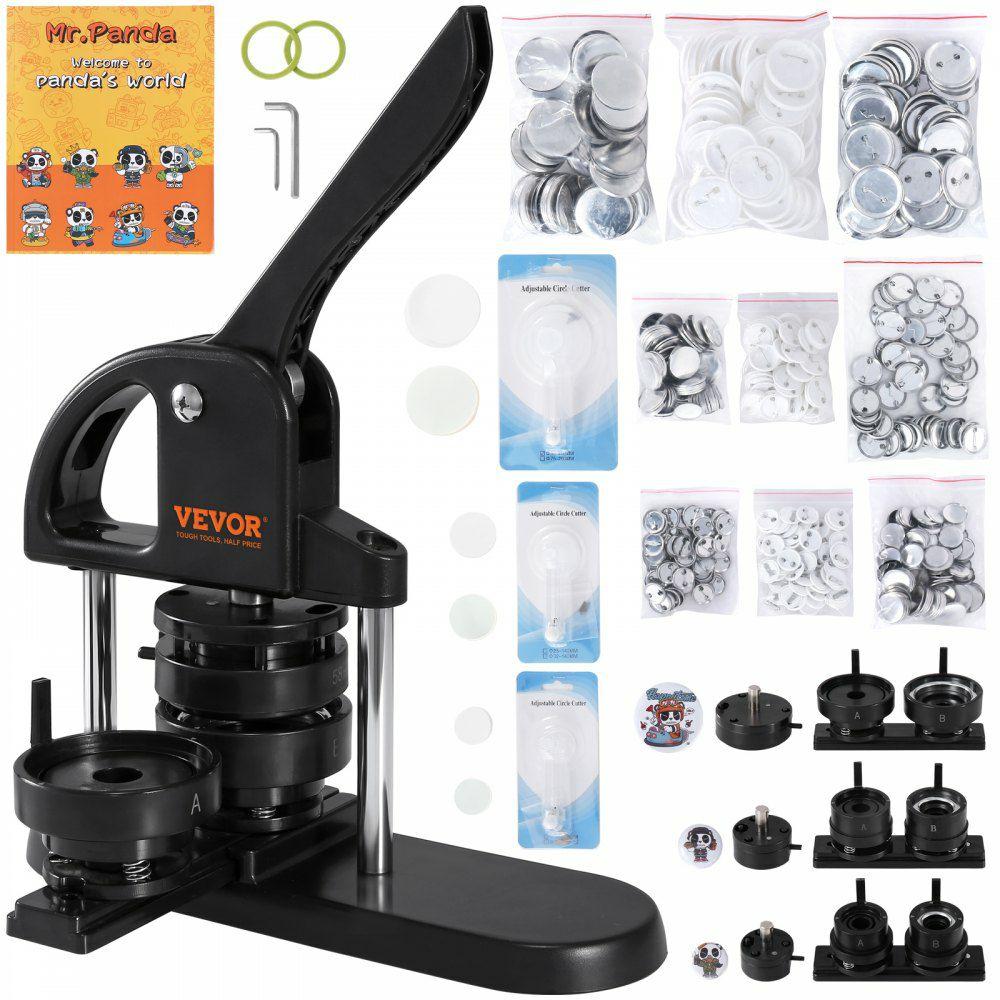 Button Maker, 1/1.25/2.28 inch(25/32/58mm) 3-IN-1 Pin Maker, with 300pcs Button Parts, Button Maker Machine with Panda Magic Book, Ergonomic Arc Handle Punch Press Kit, For Children DIY Gifts  |  Button Maker Arts & Crafts & Sewing Button Maker