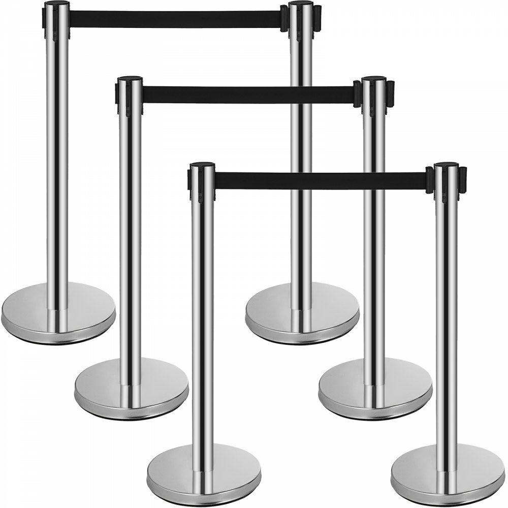 Crowd Control Stanchion, 6-Pack Crowd Control Barrier, Carbon Steel Baking Painted Stanchion Queue Post with 6.6FT Retractable Belt & Fillable Base, Belt Barrier Line Divider, Easy Assembly  |  Stanchion Access Barriers & Crowd Control Access Barriers & Crowd Control