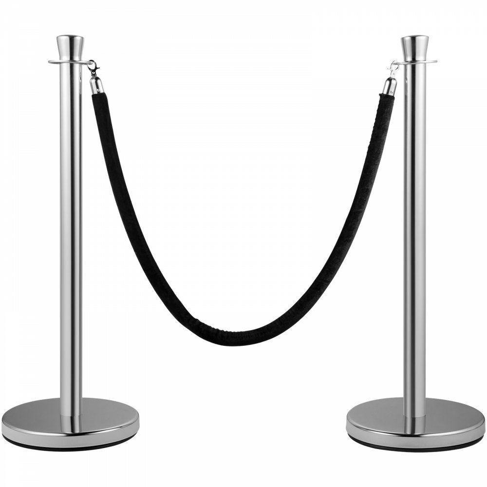 Crowd Control Stanchion, Set of 2 Pieces Stanchion Set, Stanchion Set with 5 ft/1.5 m Black Velvet Rope, Silver Crowd Control Barrier w/Sturdy Concrete and Metal Base – Easy Connect Assembly Silver |  Access Barriers & Crowd Control Access Barriers & Crowd Control Access Barriers & Crowd Control