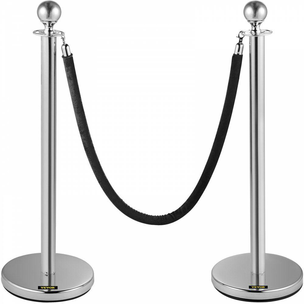 Crowd Control Stanchion, Set of 2 Pieces Stanchion, Stanchion Set with 5 ft/1.5 m Black Velvet Rope, Silver Crowd Control Barrier w/Sturdy Concrete and Metal Base – Easy Connect Assembly  |  Access Barriers & Crowd Control Access Barriers & Crowd Control Access Barriers & Crowd Control