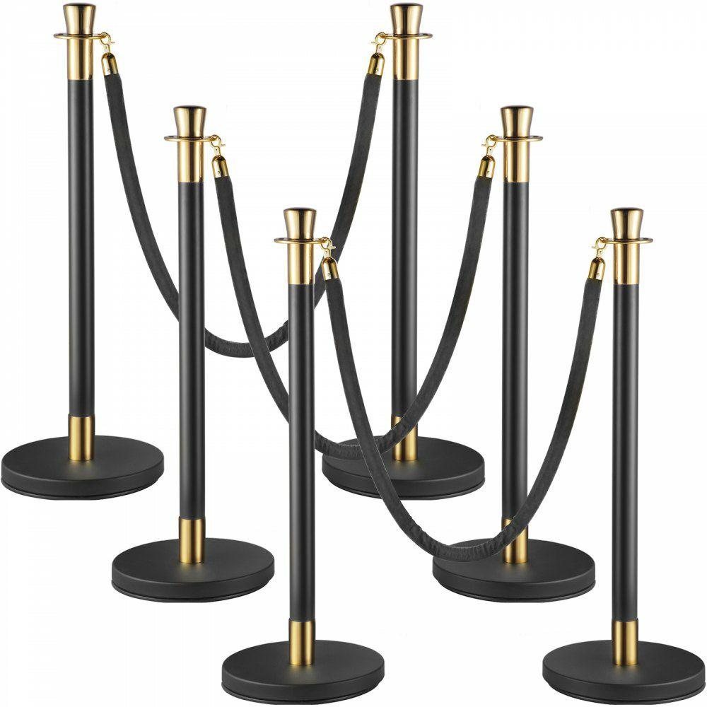 Crowd Control Stanchion, Set of 6 Pieces Stanchion Set, Stanchion Set with 5 ft/1.5 m Black Velvet Rope, Black Crowd Control Barrier w/Sturdy Concrete and Metal Base – Easy Connect Assembly Black Gold |  Access Barriers & Crowd Control Access Barriers & Crowd Control Access Barriers & Crowd Control