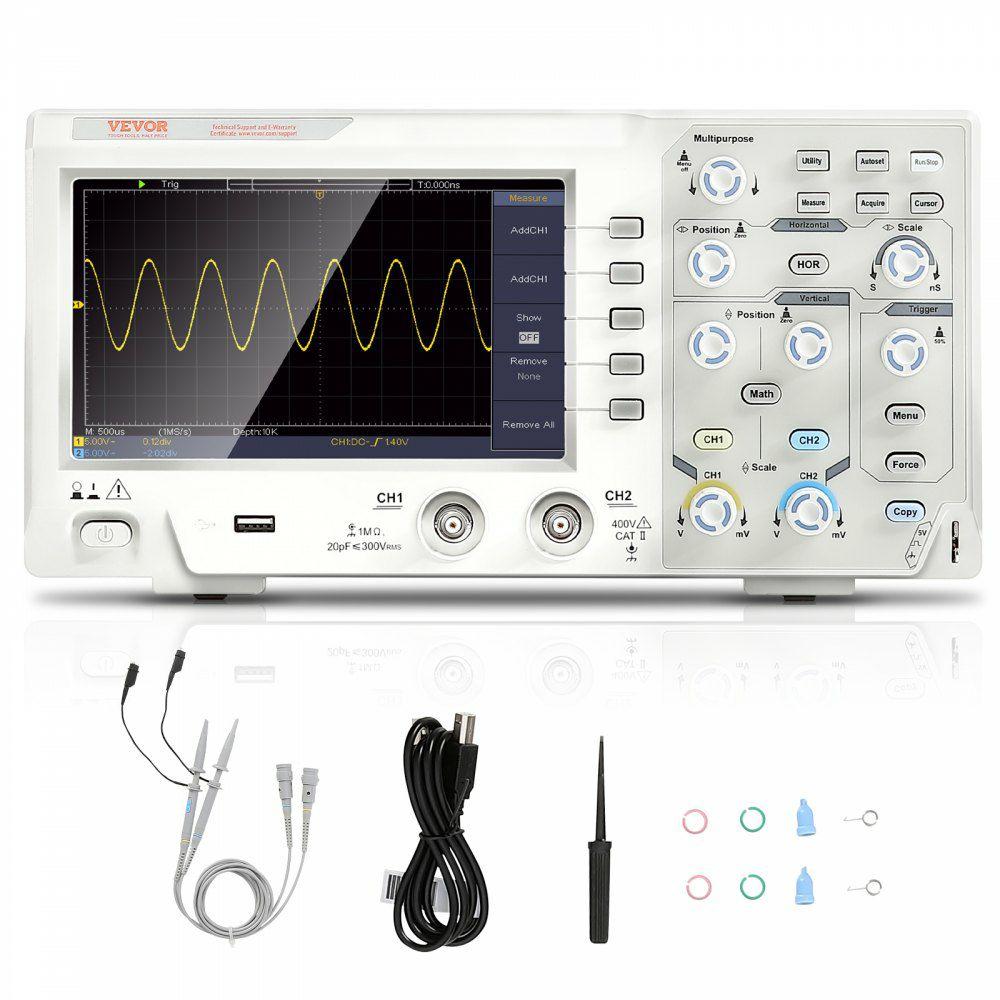 Digital Oscilloscope, 1GS/S Sampling Rate, 100MHZ Bandwidth 2 Channels Portable Oscilloscope with 7-inch Color Screen, 30 Automatic Measurement Functions for Electronic Circuit Testing DIY  |  Test & Measurement & Inspection Lab Test & Measurement & Inspection