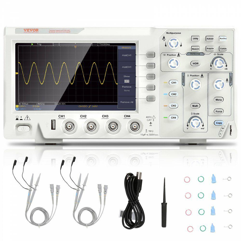 Digital Oscilloscope, 1GS/S Sampling Rate, 100MHZ Bandwidth Portable Oscilloscope with 4 Channels 7-inch Color Screen, 30 Automatic Measurement Functions for Electronic Circuit Testing DIY  |  Test & Measurement & Inspection Lab Test & Measurement & Inspection