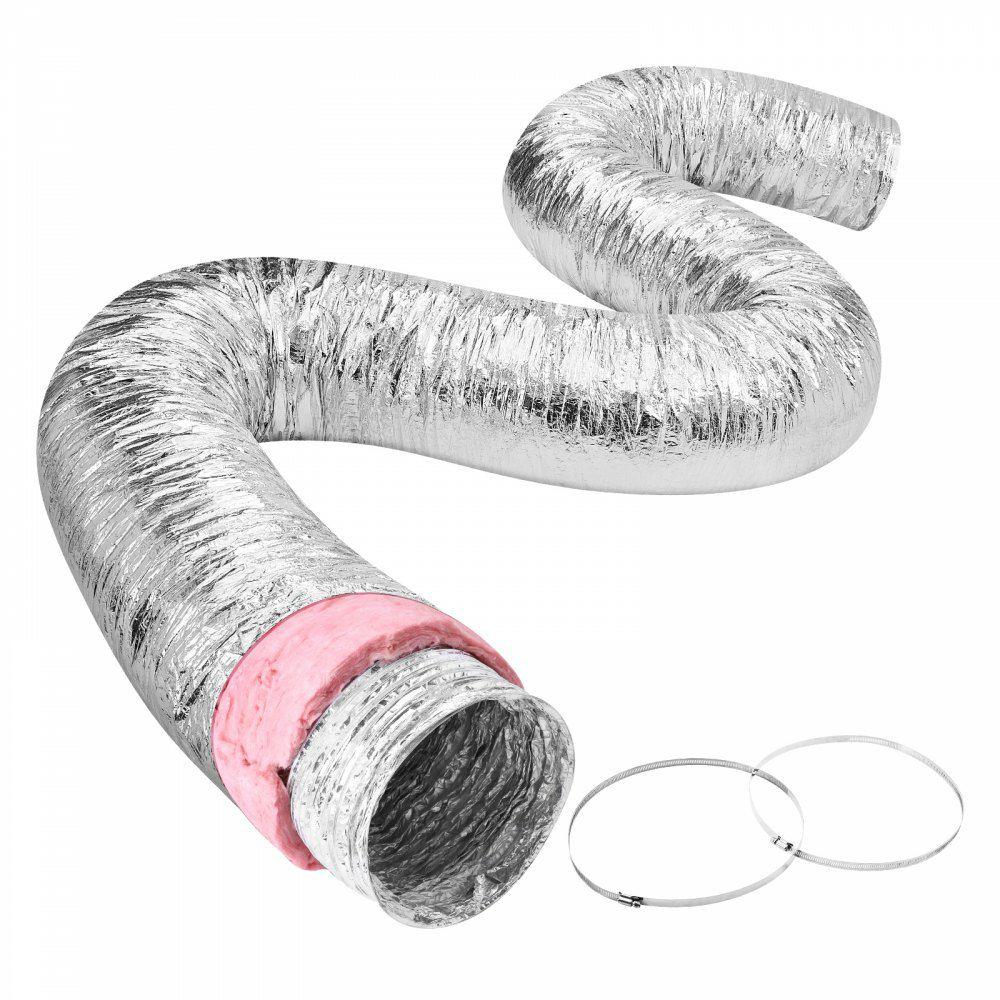 Dryer Vent Hose, 5” Insulated Flexible Duct 25FT Long with 2 Duct Clamps, Heavy-Duty Three Layer Protection for HVAC Heating Cooling Ventilation and Exhaust, R-6.0 Flame Resistance Value  |  Ventilation Equipment & Supplies Heating & Cooling Ventilation Equipment & Supplies