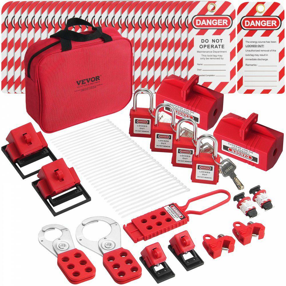 Electrical Lockout Tagout Kit, 47 PCS Safety Loto Kit Includes Padlocks, Hasps, Tags, Nylon Ties, Plug Lockouts, Circuit Breaker Lockouts, and Carrying Bag, for Industrial, Electric Power  |  Locks Locks Locks