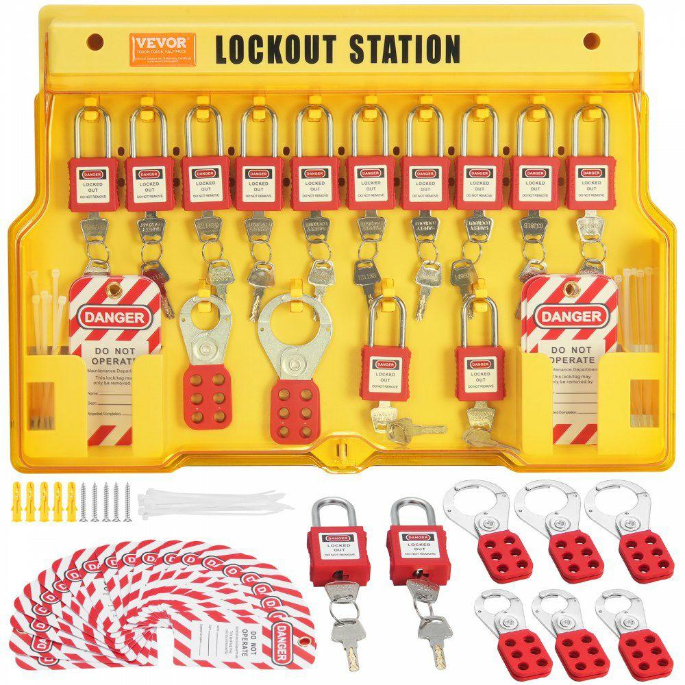 Electrical Lockout Tagout Kit, 60 PCS Safety Lockout Tagout Station Includes Padlocks, Hasps, Tags, Nylon Ties, Expansion Kit, and Lockout Station Board, for Industrial, Electric Power  |  Locks Locks Locks