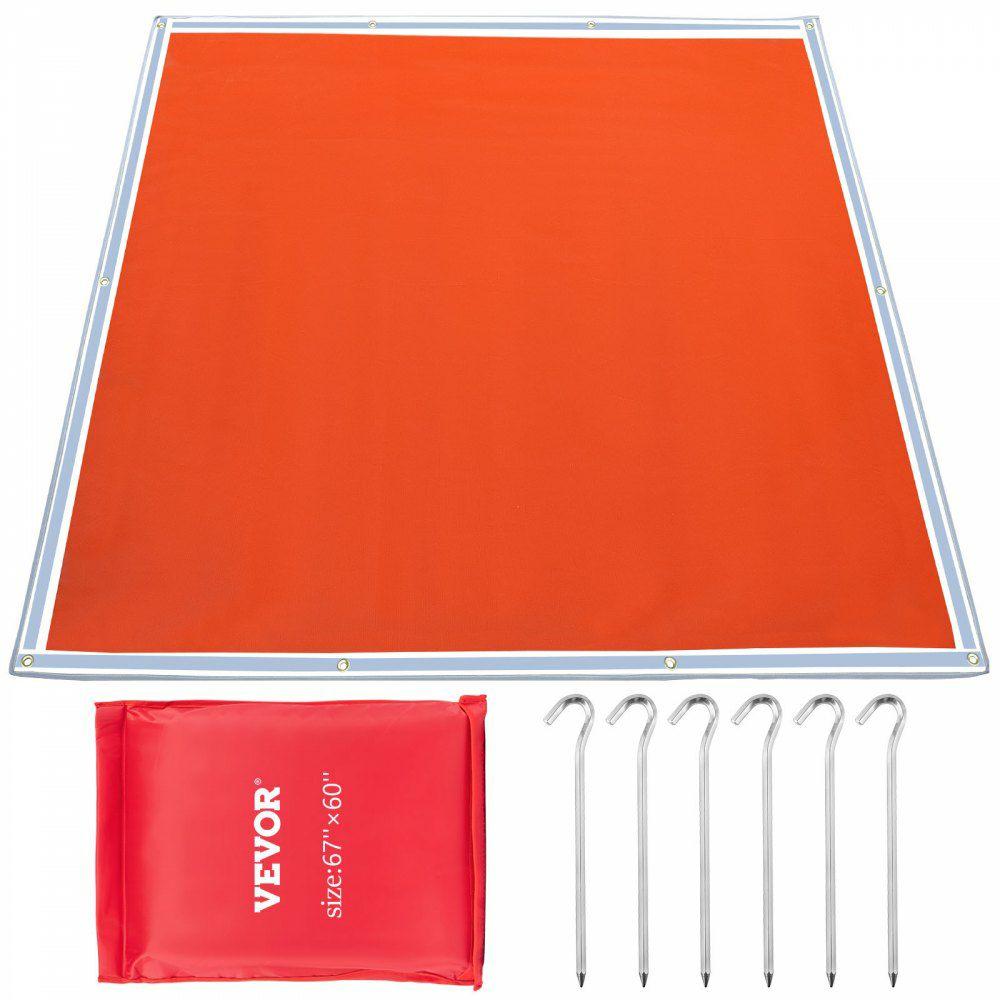 Fire Pit Mat, 67″ x 60″ Fire Blanket, Fiberglass Welding Blanket, 3.3 lbs Fireproof Blanket, 1022°F Fire Retardant Blanket, Rust Iron Red Emergency Fire Blanket w/ 10 Grommets & 6 Silver Hooks  |  Welding Safety Equipment Welding Welding Safety Equipment