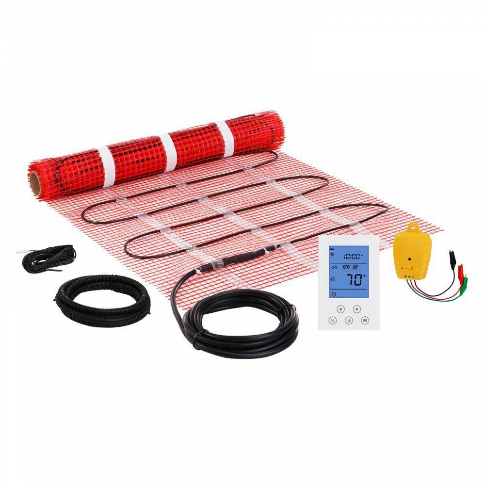 Floor Heating Mat, 10 Sq.ft, Electric Radiant In-Floor Heated Warm System with Digital Floor Sensing Thermostat, Includes Installation Monitor, Adhesive Back for Easy Installation on The Floor  |  Floor Heating Mat Floor Heating Mat Floor Heating Mat