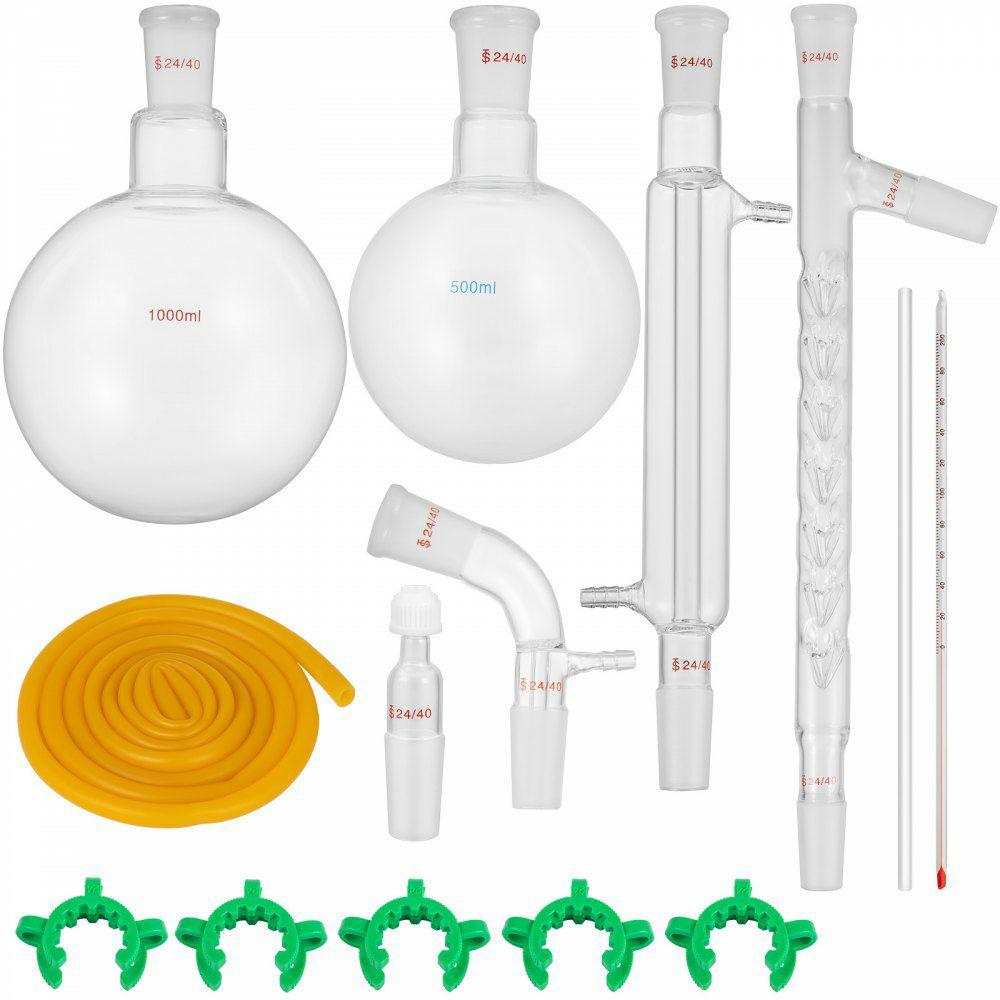 Glass Organic Chemistry Kit 13pcs Distillation Kit 24/40 Joints Distillation Apparatus Borosilicate Glass Lab Glassware Kit w/ 1000ml Round Bottom Flask for Distillations Separation Purification  |  Glassware & Labware Glassware & Labware Glassware & Labware