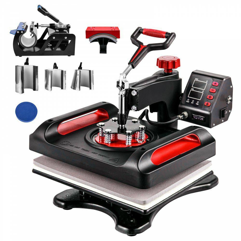 Heat Press Machine 12 x 15 Inch 8 in 1 Heat Press Sublimation Machine 360° Rotation Swing Away 8 in 1 Shirt Printing Machine Dual-Tube Heating for DIY T-Shirts Cap & Mugs Red Red |  Heat Press Machine Arts & Crafts & Sewing Heat Press Machine