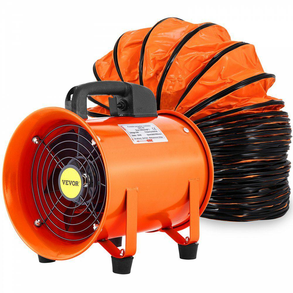 Heavy Duty Cylinder Fan with 10m Vinyl Hose High Velocity Portable Utility Blower/Exhaust Axial Hose Fan 8-Inch Orange  |  Ventilation Equipment & Supplies Heating & Cooling Portable Utility Blower