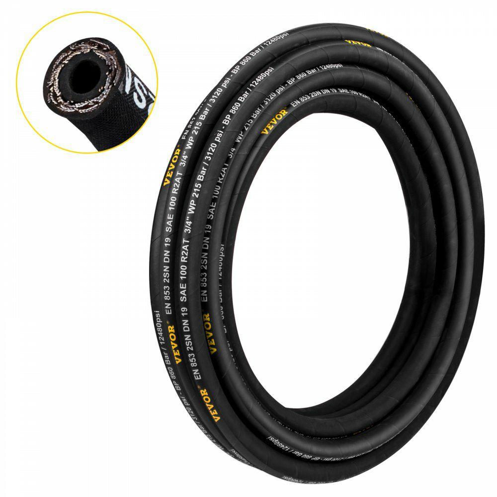 Hydraulic Hose 1/2 inch x 100 ft, Coiled Hydraulic Hose 4000 PSI, Rubber Hydraulic Hose with 2 High-Tensile Steel Wire Braid, Bulk Hydraulic Hose -20℃ to 140℃, Hydraulic Oil Flexible Hose  |  Fittings Fittings Fittings