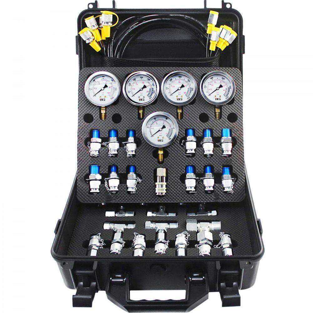 Hydraulic Pressure Test Kit, 10/100/250/400/600bar, 5 Gauges 13 Test Couplings 14 Tee Connectors 5 Test Hoses, Hydraulic Gauge Kit w/ Sturdy Carrying Case, for Excavator Construction Machinery  |  Hydraulic Equipment Hydraulic Equipment Hydraulic Equipment