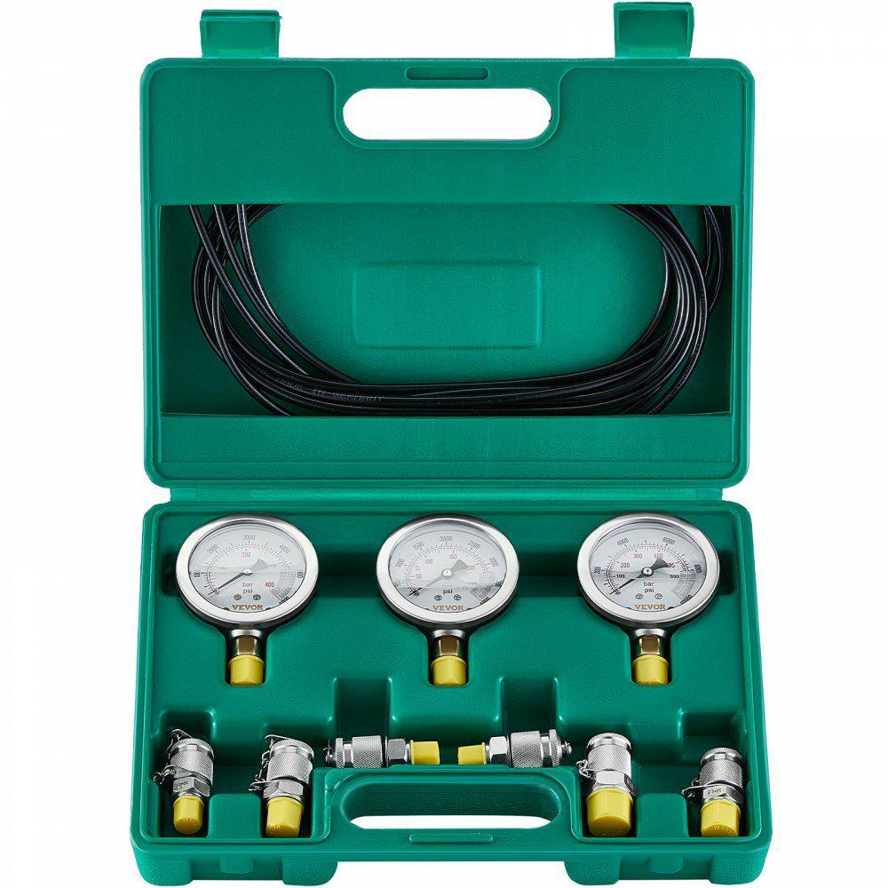 Hydraulic Pressure Test Kit, 250/400/600bar, 3 Gauges 6 Test Couplings 3 Test Hoses, Excavator Hydraulic Test Gauge Set with Portable Carrying Case for Excavator Tractors Construction Machinery  |  Hydraulic Equipment Hydraulic Equipment Hydraulic Equipment