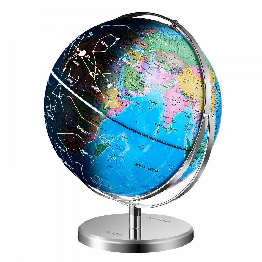 Illuminated World Globe with Stand, 9 in/228.6 mm, Educational Earth Globe with Stable Heavy Metal Base and LED Constellation Night Light HD Printed Map, Spinning for Kids Classroom Learning  |  Learning & Education Lab Learning & Education