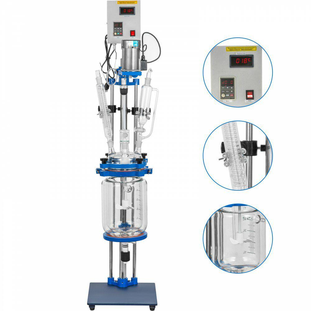 Jacketed Reactor 5L Laboratory Glass Reactor, Jacketed Glass Reactor, Chemical Reaction Vessel, Lab Jacketed Reactor, Reaction Vessel Chemistry, with Digital Display, for Reaction Distillation  |  Glassware & Labware Glassware & Labware Glassware & Labware