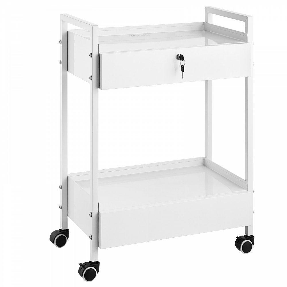 Lab Cart, 2 Tiers Stainless Steel Utility Cart, Medical Cart with 2 Drawers, Rolling Lab Cart White Paint, Serving Cart with Swivel Casters for Laboratory, Hospital, Dental, Salon and Beauty  |  Lab & Medical Furniture Lab Lab & Medical Furniture