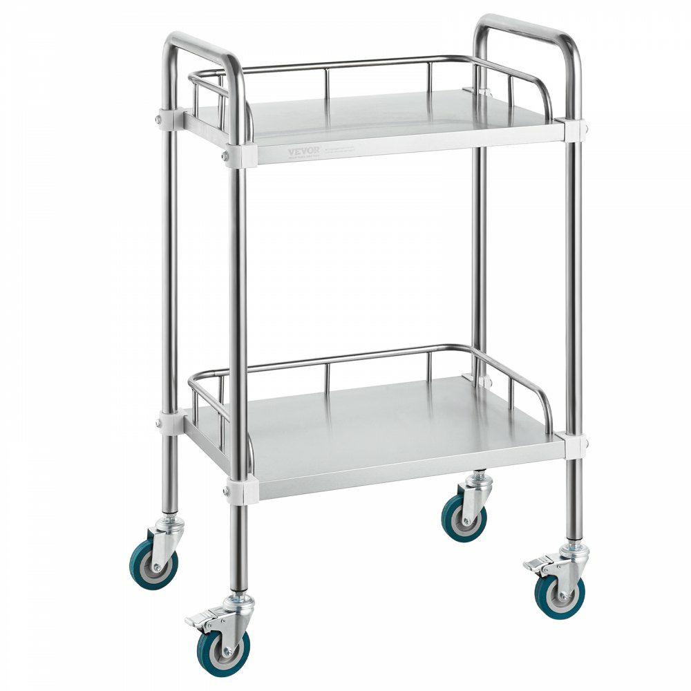 Lab Rolling Cart, 2-Shelf Stainless Steel Rolling Cart, Lab Serving Cart with Swivel Casters, Dental Utility Cart for Clinic, Lab,  Hospital, Salon, 15.16″x21.57″x34.06″  |  Lab & Medical Furniture Lab Lab & Medical Furniture