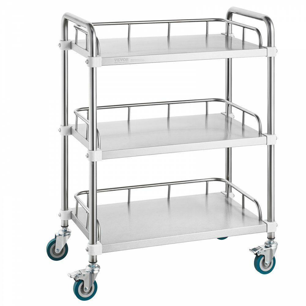 Lab Rolling Cart, 3-Shelf Stainless Steel Rolling Cart, Lab Serving Cart with Swivel Casters, Dental Utility Cart for Clinic, Lab,  Hospital, Salon, 26.38″x15.55″x34.13″  |  Lab & Medical Furniture Lab Lab & Medical Furniture