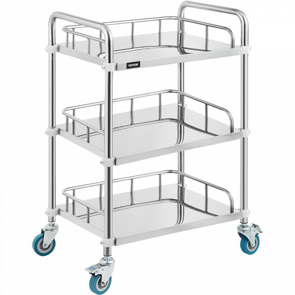 Lab Rolling Cart 3 Shelves Shelf Stainless Steel Rolling Cart Catering Dental Utility Cart Commercial Wheel Dolly Restaurant Dinging Utility Services (23.4″ x 15.6″ x 33.2″)  |  Lab & Medical Furniture Lab Lab & Medical Furniture