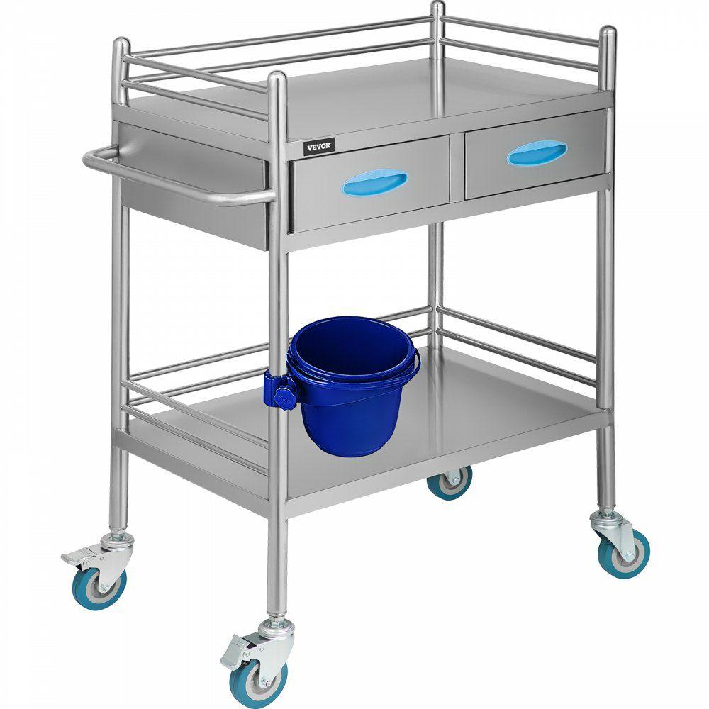 Lab Serving Cart Utility Cart Stainless Steel Medical Cart with Two Drawers for lab Equipment Use Grade I Stainless Steel Utility Services (2 Shelves/ 2 Drawer)  |  Lab Cart Lab Lab & Medical Furniture