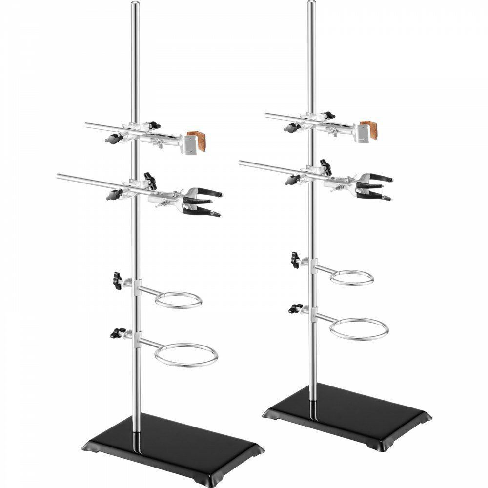 Lab Stand Support, Laboratory Retort Support Stand 2 Sets, Steel Lab Stand 23.6″ Rod and 8.3″ x 5.5″ Cast Iron Base, Includes Flask Clamps, Burette Clamps and Cross Clamps  |  Glassware & Labware Glassware & Labware Glassware & Labware