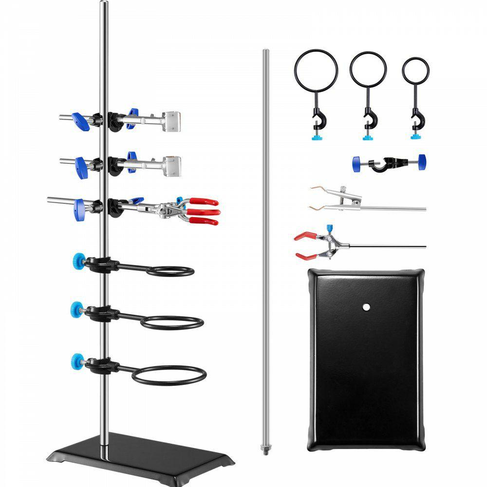 Lab Stand Support, Laboratory Retort Support Stand Set, Steel Lab Stand 23.6″ Rod and 8.3″ x 5.7″ Cast Iron Base, Includes Flask Clamps, a Burette Clamp and Cross Clamps  |  Glassware & Labware Glassware & Labware Glassware & Labware