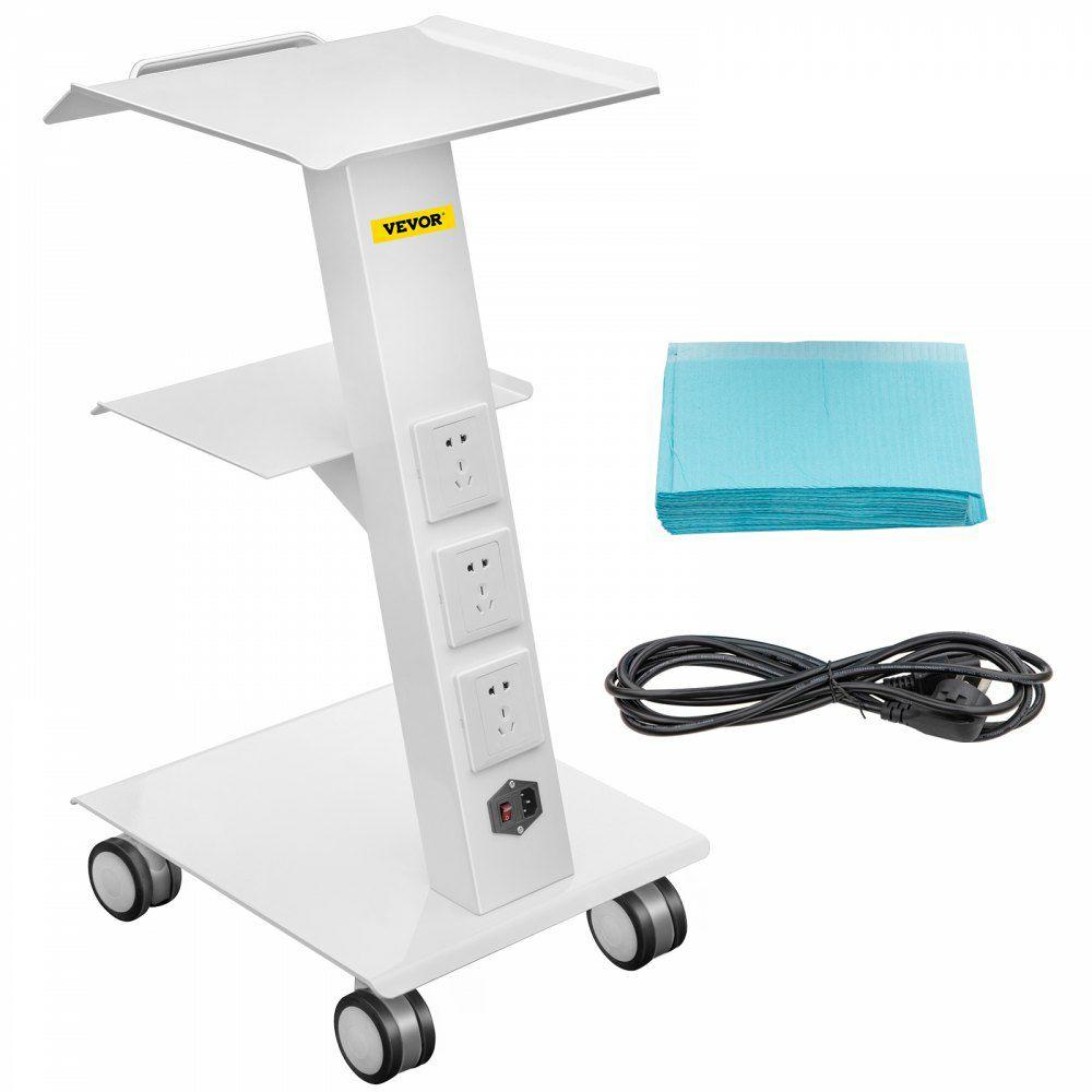 Lab Trolley, Built-in Socket Rolling Lab Cart, 3 Layers Tray Rolling Clinic Cart, 360° Silent Rolling Wheels w/ Foot Brake, 88 lbs Weight Capacity Sturdy Steel Frame, for Lab Clinic Beauty Salon  |  Lab Cart Lab Lab & Medical Furniture