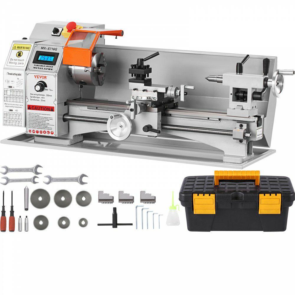 Mini Metal Lathe Machine, 7” x 16”, 800W Precision Benchtop Power Metal Lathe, 150-2500 RPM Continuously Variable Speed, with 3.9” 3-jaw Metal Chuck Tool Box for Processing Precision Parts  |  Lathe Machines & Accessories Lathe Machines & Accessories Lathe Machines & Accessories