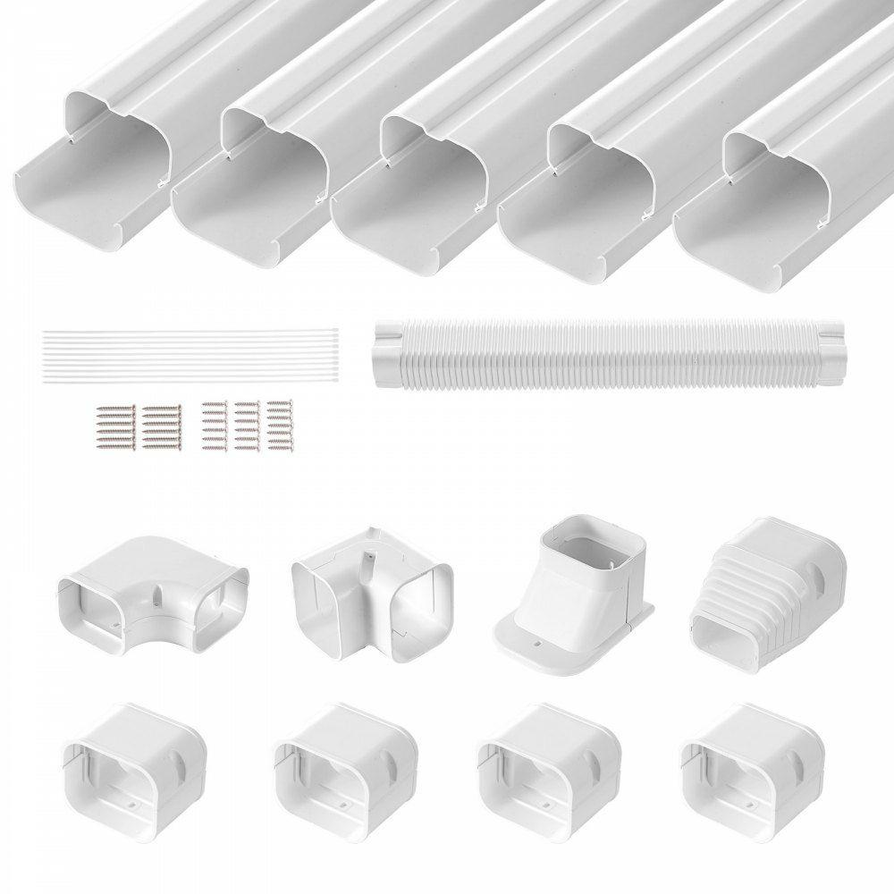 Mini Split Line Set Cover 3-inch W 10Ft L, PVC Decorative Pipe Line Cover For Air Conditioner with 5 Straight Ducts & Full Components Easy to Install, Paintable for Heat Pumps, White  |  Air Conditioners & Accessories Air Conditioners & Accessories Air Conditioners & Accessories