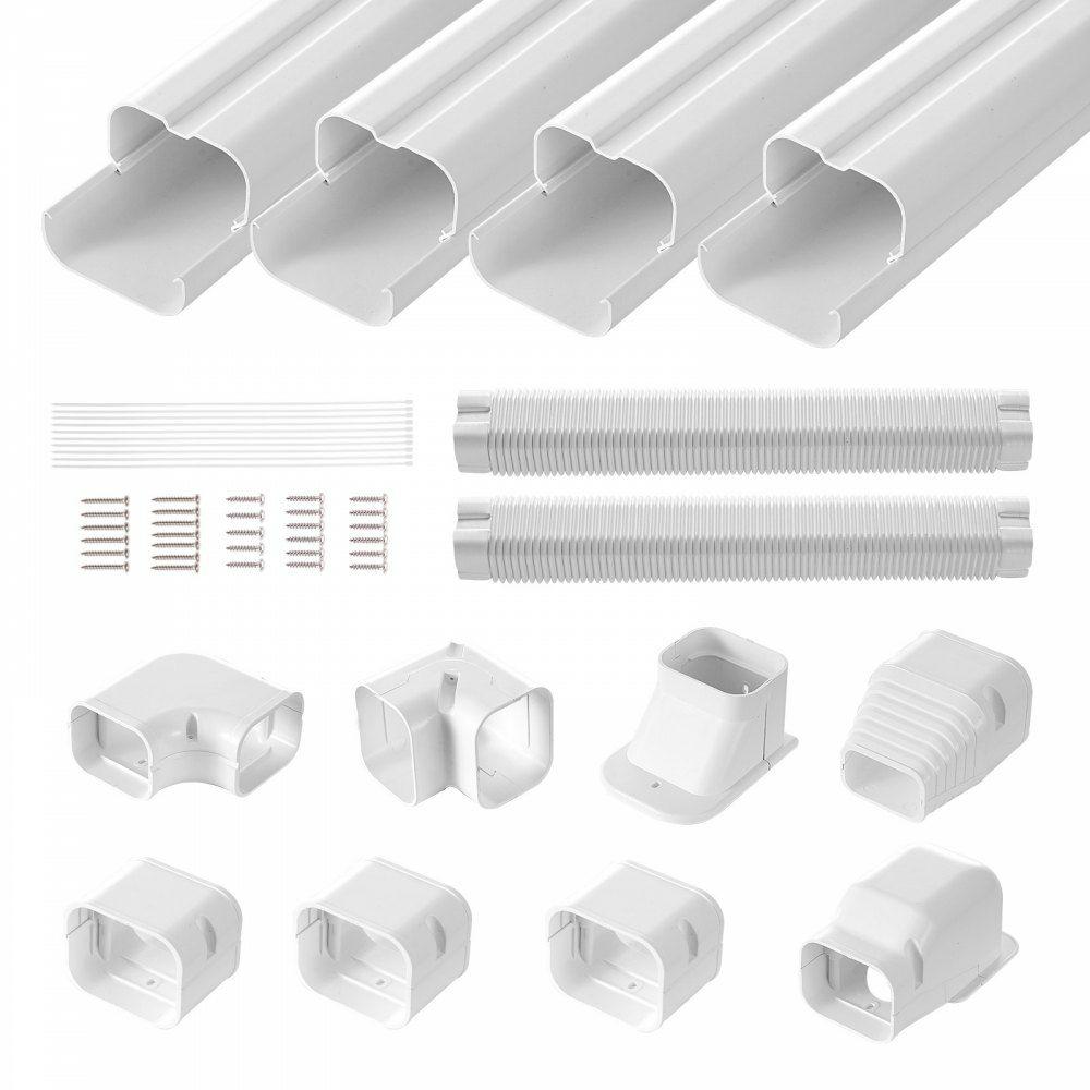 Mini Split Line Set Cover 3-inch W 17.6Ft L, PVC Decorative Pipe Line Cover For Air Conditioner with 4 Straight Ducts & Full Components Easy to Install, Paintable for Heat Pumps, White  |  Air Conditioners & Accessories Air Conditioners & Accessories Air Conditioners & Accessories