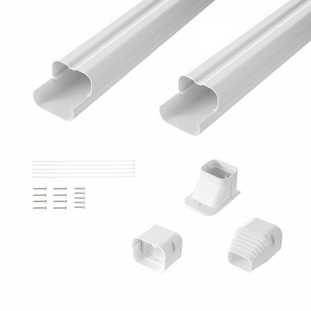 Mini Split Line Set Cover 3-inch W 7.4Ft L, PVC Decorative Pipe Line Cover For Air Conditioner with 2 Straight Ducts & Full Components Easy to Install, Paintable for Heat Pumps, White  |  Air Conditioners & Accessories Air Conditioners & Accessories Air Conditioners & Accessories