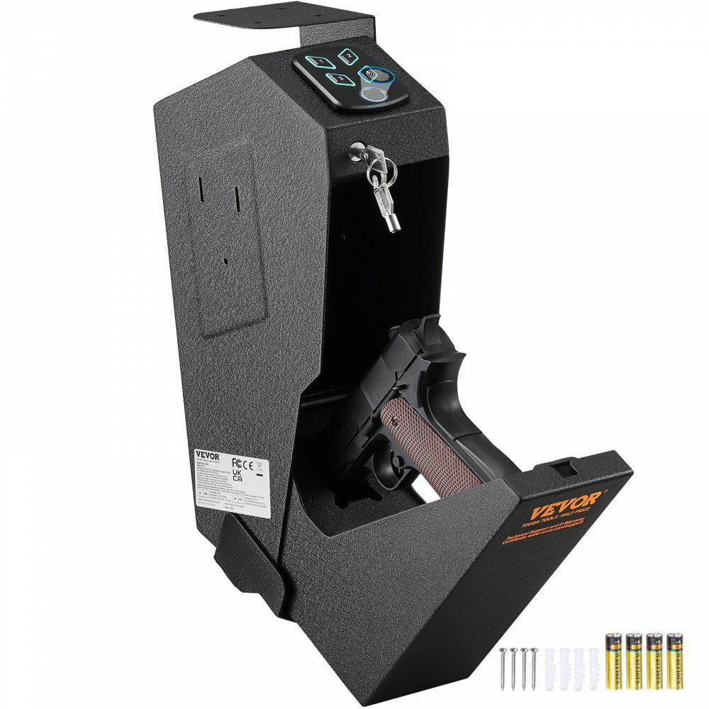 Mounted Gun Safe for Pistols, Biometric Gun Safe with Three Quick Access Ways of Fingerprints, Passwords and Keys, Handgun Safe for 1 Pistol for Home, Bedside, Nightstand, Wall  |  Safes Biometric Safes Biometric Safes